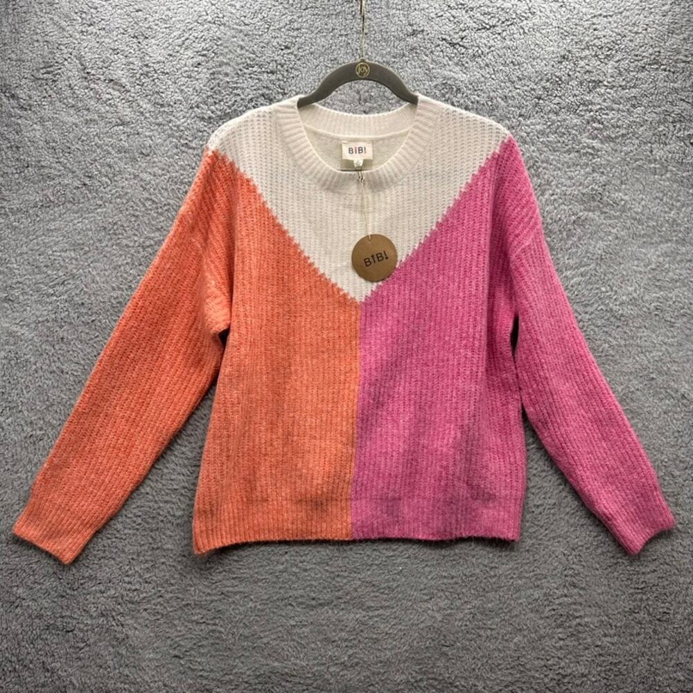 BiBi NWT Size Small Sweater Color Block Soft Crew Neck Long Sleeves Casual